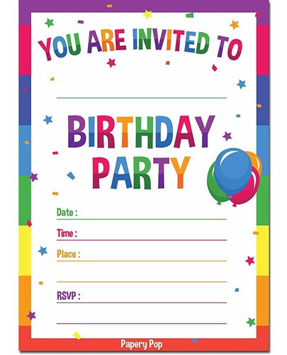 30 Invitaciones De Cumpleaños Con Sobres (paquete De 30) - I