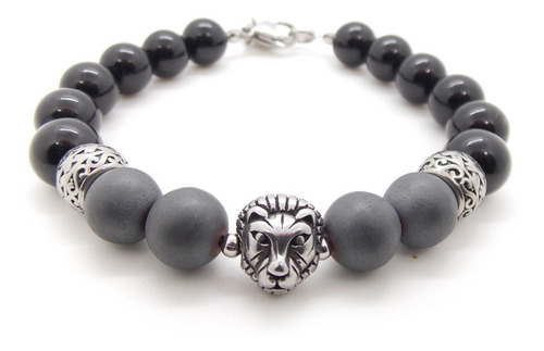Pulsera De Piedras Semipreciosas De Agata Negra Y Hematite