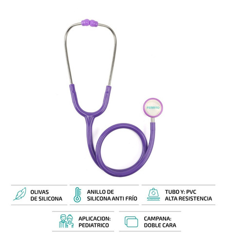 Imagen 3 de 10 de Estetoscopio Pediatrico Profesional Doble Campana Femmto