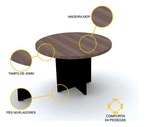 Mesa De Reunião Redonda Pandin Pe40 - Walnut Walnut