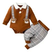 Comprar 2pcs Conjuntos De Mameluco Con Osito Y Pantalones Para Bebés