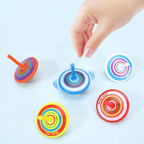 Trompos De Madera Pintados De Colores, Juguete De Giroscopio