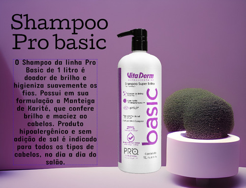 Kit 2 Shampoo 1l. 1 Condicionador 1l. Pro Basic Vita Derm