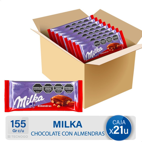 Caja Chocolate Milka Almendras Enteras Tableta Bulto Pack