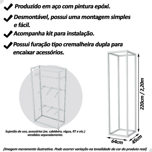 Estante Cremalheira Central Loja 64cm Tubo 30x30mm Modular Cor Branco