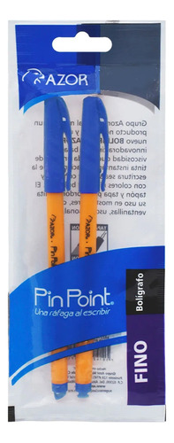 Bolsa Con 2 Plumas Lapiceros Azor Pin Point Punto Fino 0.7mm Tinta Azul Exterior Amarillo