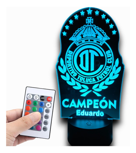 Lampara Toluca Campeon Nombre Personalizable Fan 16 Colores Negro