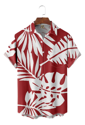 Camisa Hawaiana Unisex Con Forma De Hoja De Palma Blanca Y R