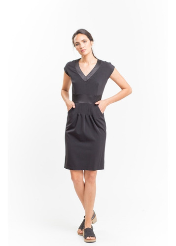 Vestido De Vestir Negro Crepe Con Raso Giacca