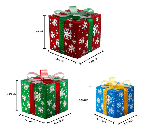 Caja Decorativa Navideña Luminosa De Hierro P, 3 Unidades, S