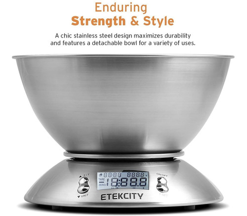 Balanza Digital Para Cocina Peso 5 Kg Acero Inoxidable Bowl