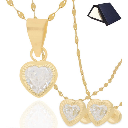 Dije Collar Gargantilla Mujer Corazon Oro 10k Set Aretes Broqueles Corazon Oro Puro 10k 10 Kilates Juego Oro Regalo Dama Mujer Niña Oro 10k Cadena Oro Sólido 10k Gargantilla Zirconia Broqueles Regalo