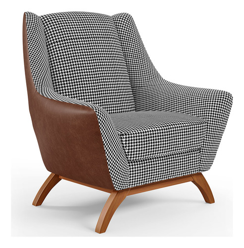 Poltrona Decorativa Base Em Madeira Juliet D02 Courissímo Marrom B-38 Pied Poule
