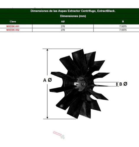 Aspas Metálicas Extracción Reemplaz, Mxebk-001, 10 5/8 Ø, 13 Color Gris