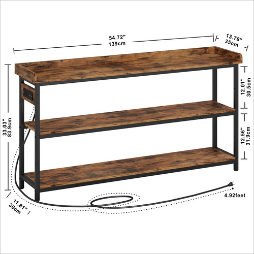 Mesa Entrada 140 Cm Con Toma Corriente Ajustable Marrón