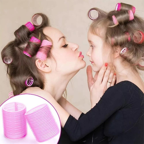 Set De Tubos Abrazadera Plástica DH MX-05001 Para Hacer Rizos Rosa Celeste Verde 55pcs 64mm