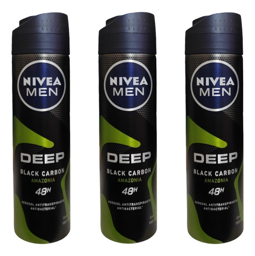 Pack X3 Desodorante Nivea Deep Black Carbon Amazonia Fragancia Masculina