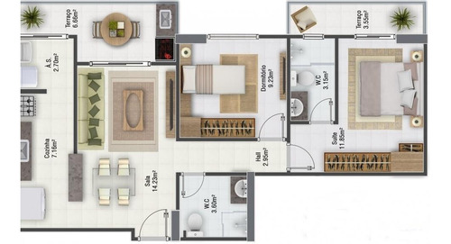 Imagem 2 de 15 de Apartamento 2 Dormitórios Para Venda Em Praia Grande, Aviação, 2 Dormitórios, 2 Suítes, 1 Banheiro, 2 Vagas - Ap00315_1-1902910