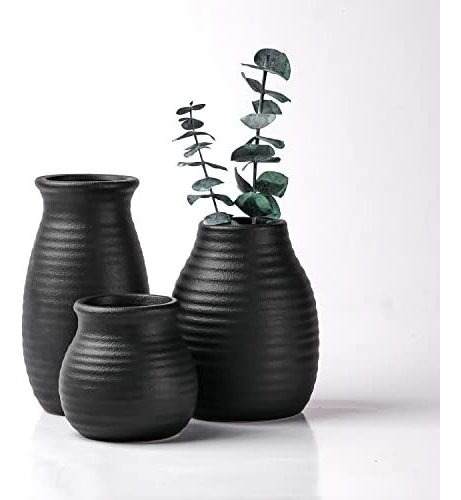 Set Vaso Cerámica Negro Decoración Hogar Salón Recámara