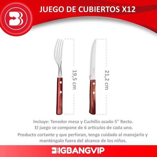 Imagen 2 de 6 de Juego De Cubiertos X12 Tramontina Polywood Cuchillo Tenedor