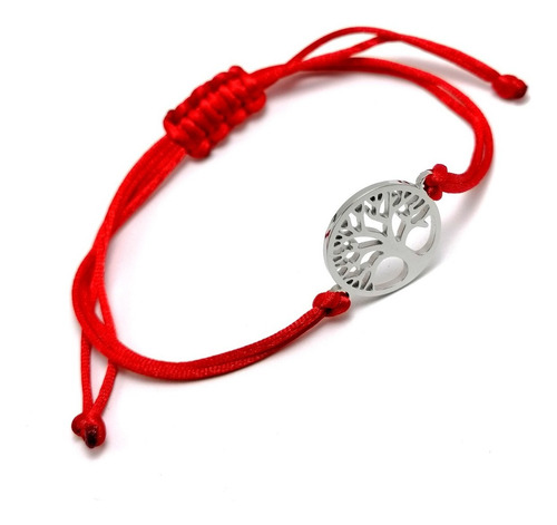 Imagen 3 de 6 de Pulsera Roja Unisex Árbol De La Vida Acero Listón Protección