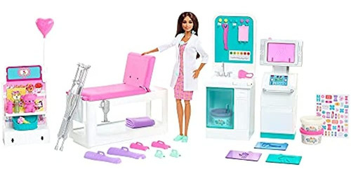 Juego De Barbie Fast Cast Clinic, Muñeca Morena De Doctor (