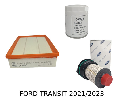 Kit Filtros De Ar/ Oleo/ Combustivel Ford Transit 21/23 Orig