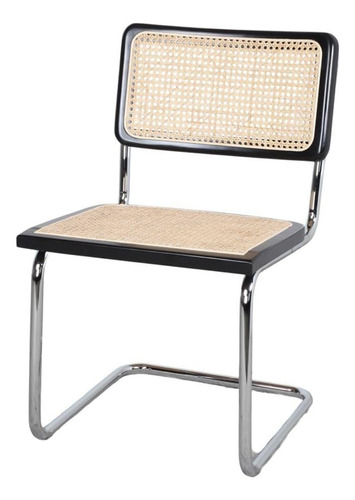 Sillas Cesca Breuer De Comedor Caño Y Madera Rattan X2 Unid Estructura De La Silla Cromo Asiento Negro