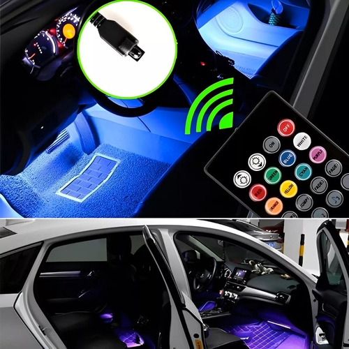 Tira Led Rgb Atmosfera 4 En 1 Luces Neón Auto Interior