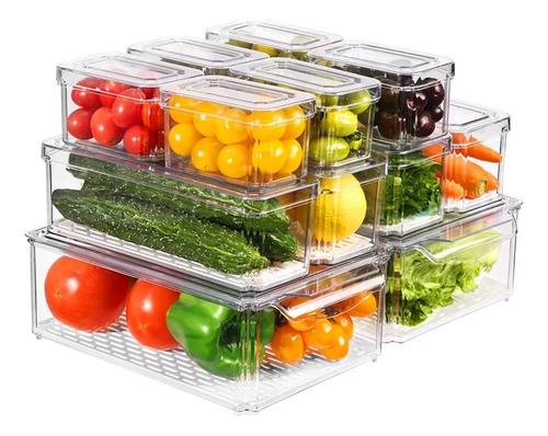 Organizador Refrigerador Cocina Set 12 Contenedores Con Tapa