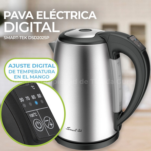 Imagen 2 de 5 de Pava Eléctrica Smart-tek Acero Inox 1,7 Litros Digtal Sd2035