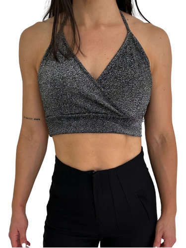 Crop Top Mujer Con Brillo De Fiesta Dama Corto Moda Sensual