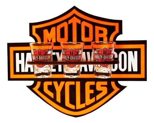 Pingometro Placa Em Madeira Moto Harley Davidson 3 Copos
