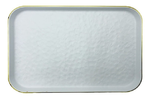Bandeja Oriental P/ Servir Plástico Branco E Dourado 38x27cm