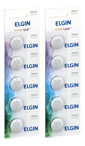 Elgin Litio CR2032 baterias botão 2 cartelas 5 unidades