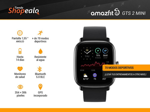 Imagen 2 de 7 de Smartwatch Reloj Amazfit Gts 2 Mini Spo2 Gps Negro Cuota -*