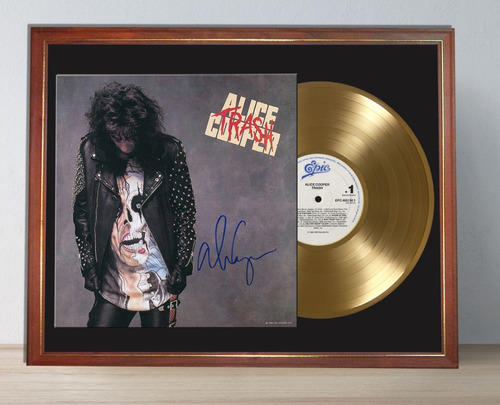 Alice Cooper Trash Tapa Lp Firmada Y Disco Oro En Cuadro