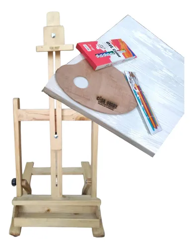 Combo Caballete Estudio 60cm Para Pintar Y Exposición
