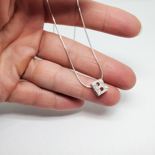 Imagen 5 de 8 de Dije Plata Rodinada Letra B Con Cubic