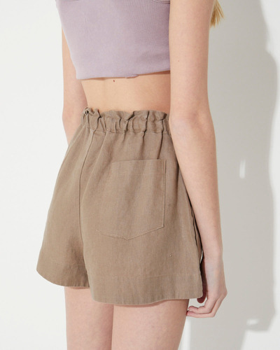 Imagen 4 de 6 de Short Lino Roses System Color Stone Tiro Alto Para Mujer
