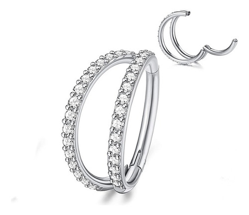Piercing Titânio Argola Dupla Click Com Zircônias Cor Prata Natural 10mm