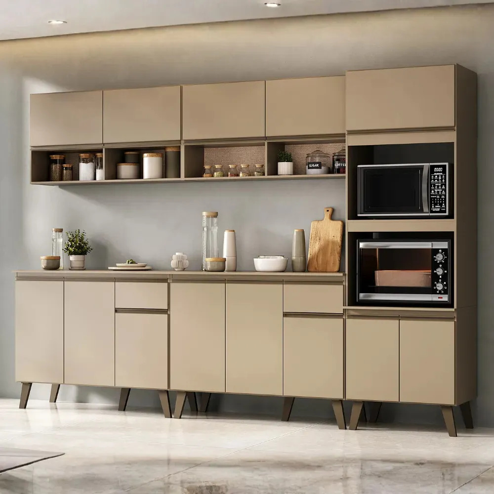 Armário De Cozinha Completa Modulada 270cm Com Armário E Balcão Atlanta Total Carraro Amêndoa