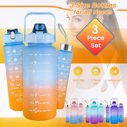Botella De Agua Deportiva 3 Pack Gran Capacidad 2l Y 800ml .