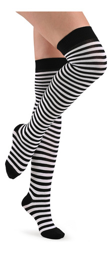 36 Pack Calcetas Largas Mujer Medias Rayas Moda Blanco - Negro Unitalla