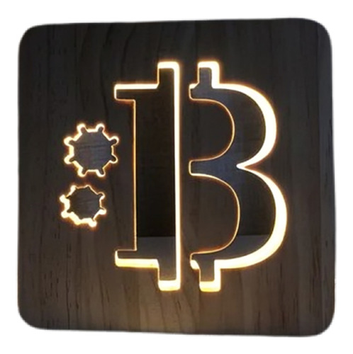 Lámpara Bitcoin Btc 3d Led Madera Luz Nocturna Usb