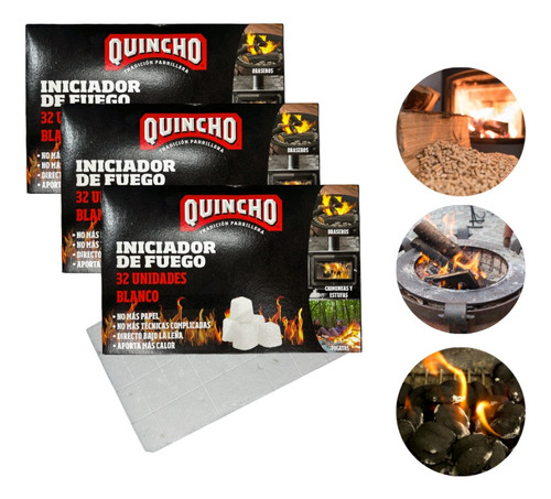 Imagen 1 de 9 de Pack 3 Cajas Iniciador De Fuego Quincho 32 Pastillas