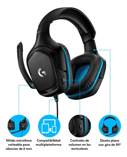 Audifono Gamer Logitech G432 7.1 Multiplataforma Color Negro
