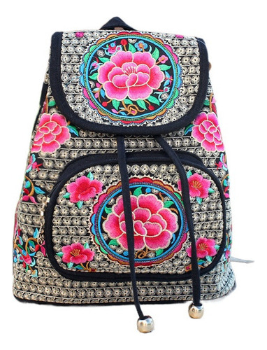 Mochila Étnica Bordada, Mochila En Lona