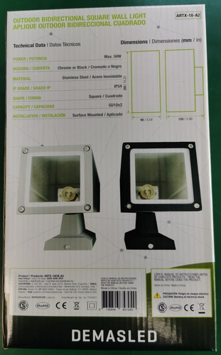 Pack 2 Aplique Pared Cuadrado Doble Luz Led Fría O Cálida