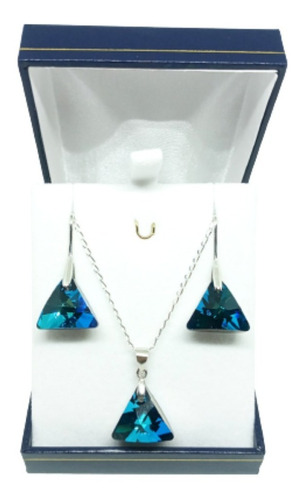 Colgantes Para Mujer Y Aros Cristal Swarovski Triángulo Azul